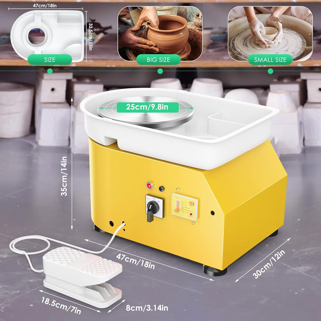 Elektrische Töpferscheibe, 25cm 350W Töpferscheibe Elektrisch profi mit Fusspedale,Keramikformmaschi