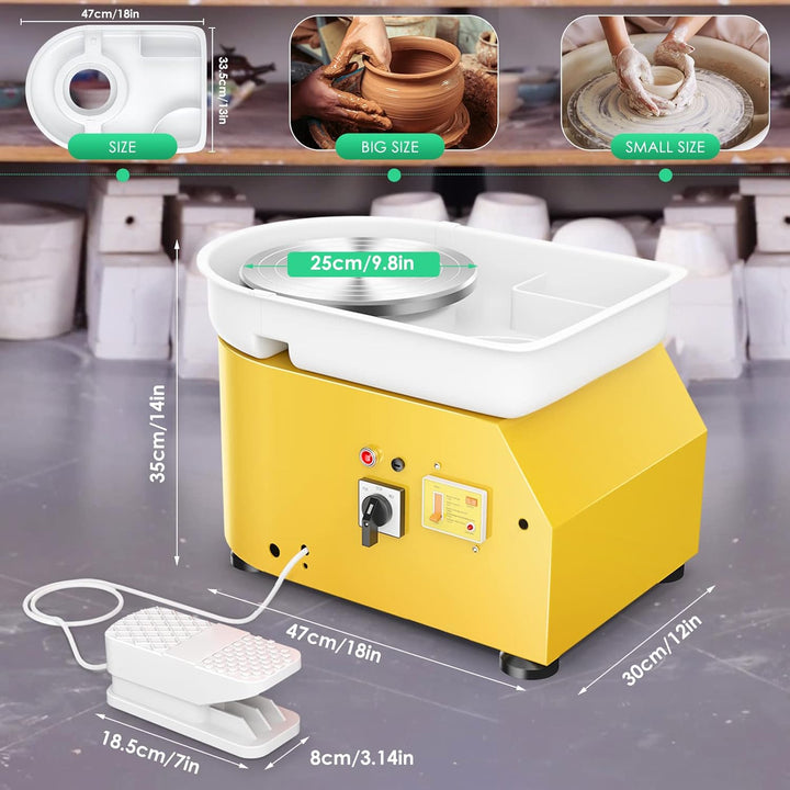 Elektrische Töpferscheibe, 25cm 350W Töpferscheibe Elektrisch profi mit Fusspedale,Keramikformmaschi