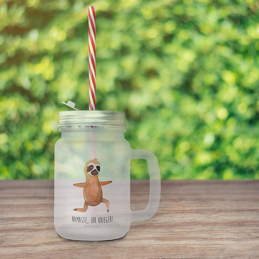 Mr. & Mrs. Panda Trinkglas Mason Jar Faultier Yoga - Geschenk, Lieblingstier, Faultier Geschenk, Str