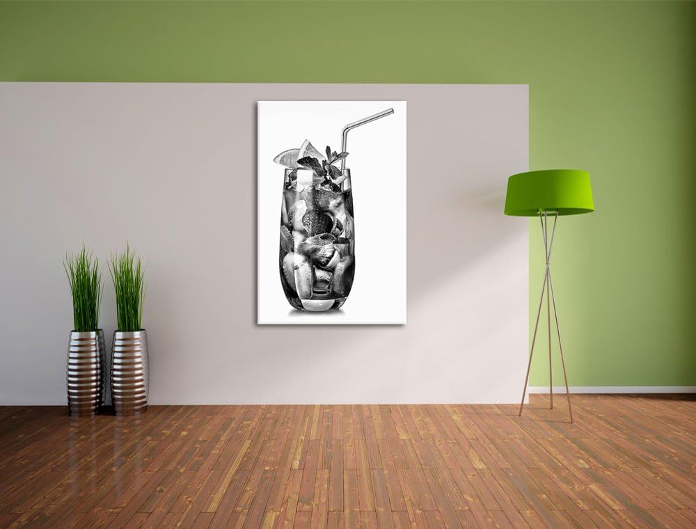 Pixxprint Monocrome, Leckerer Erdbeercocktail mit Zitrone und Minze, Format: 100x70 auf Leinwand, XX