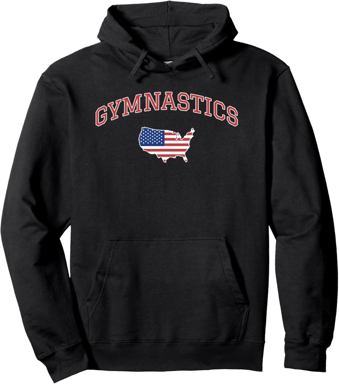 Gymnastics Text Arch USA Outline Flag Fill Pullover Hoodie