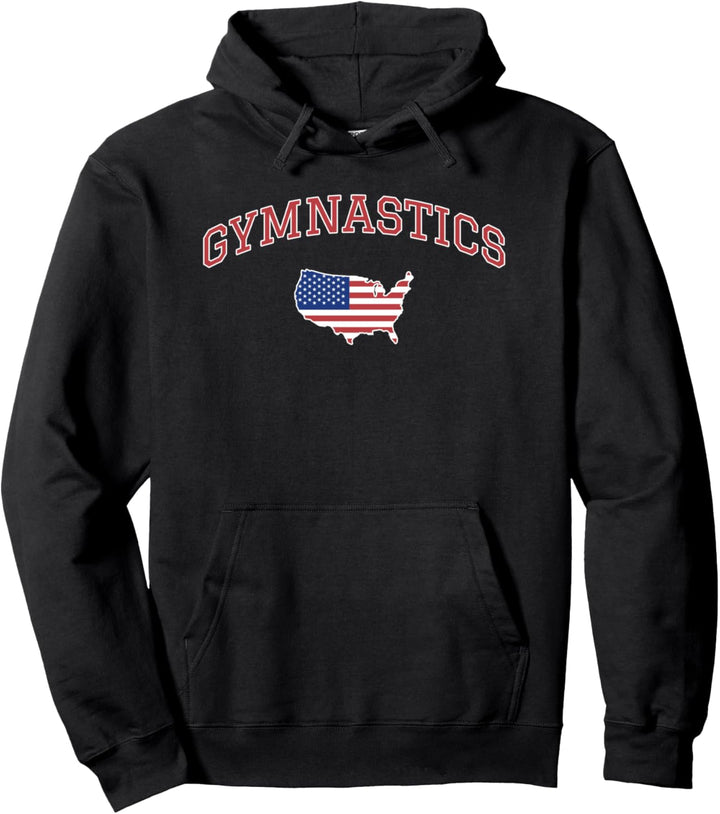 Gymnastics Text Arch USA Outline Flag Fill Pullover Hoodie