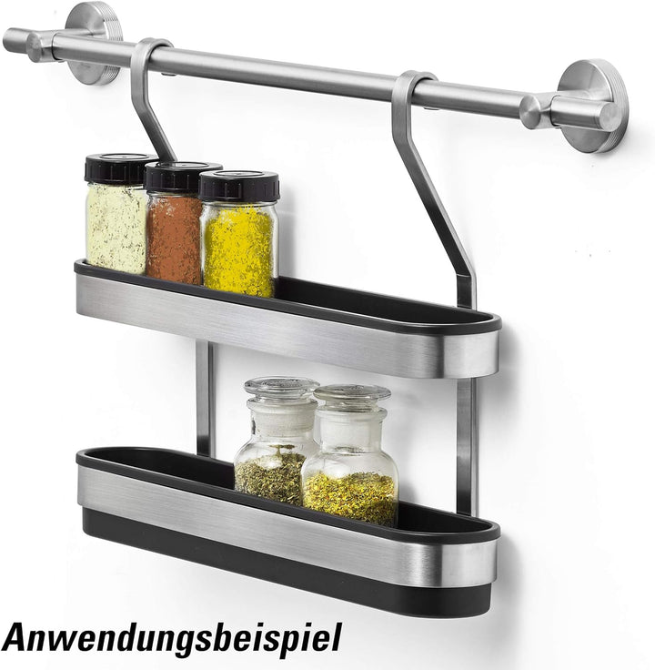 AMARE Gewürzregal aus Edelstahl für die Küche, geeignet für Relingsysteme, 38 x 7,2 x 29 cm, Gewürzr