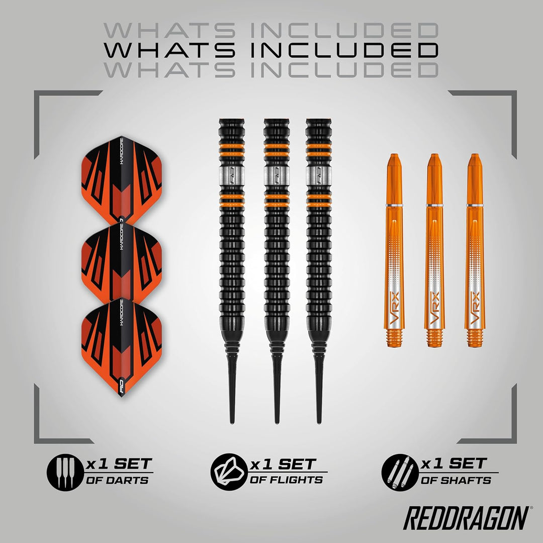 RED DRAGON Amberjack Pro Soft Series Premium-Wolfram-Darts-Set mit Flights und Stielen 18G Softip 1,