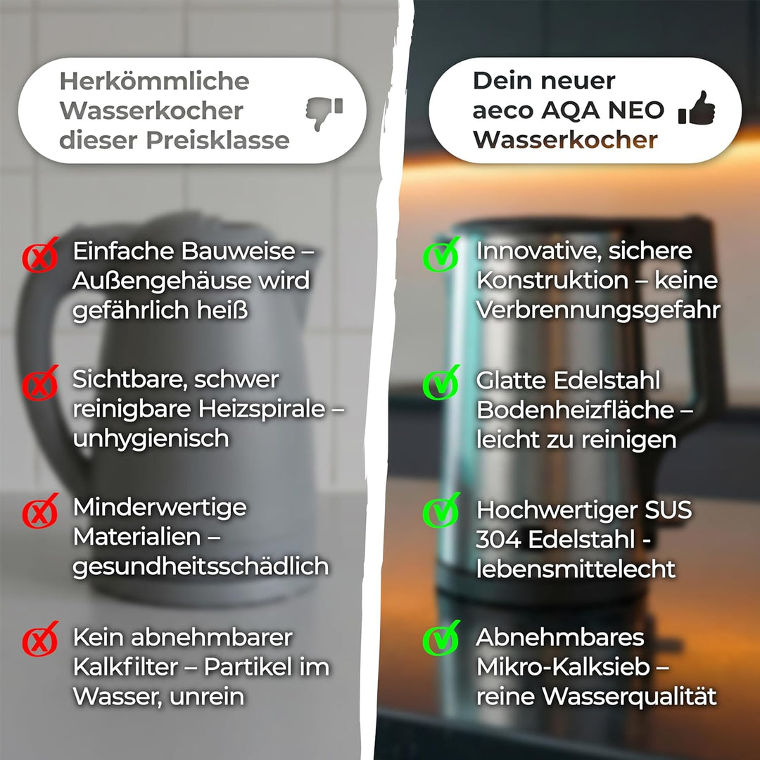 aeco AQA NEO elektrischer Wasserkocher Edelstahl Tee-Kocher Teebereiter electric kettle tea-maker bo