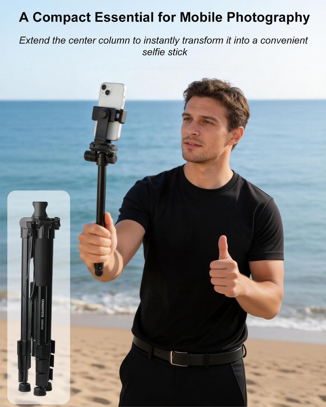 CAMBOFOTO Stativ Kamera mit Mittelsäule 167 cm für Kamera &amp; Handy | 3 kg Tragkraft, Schnellwechselpl