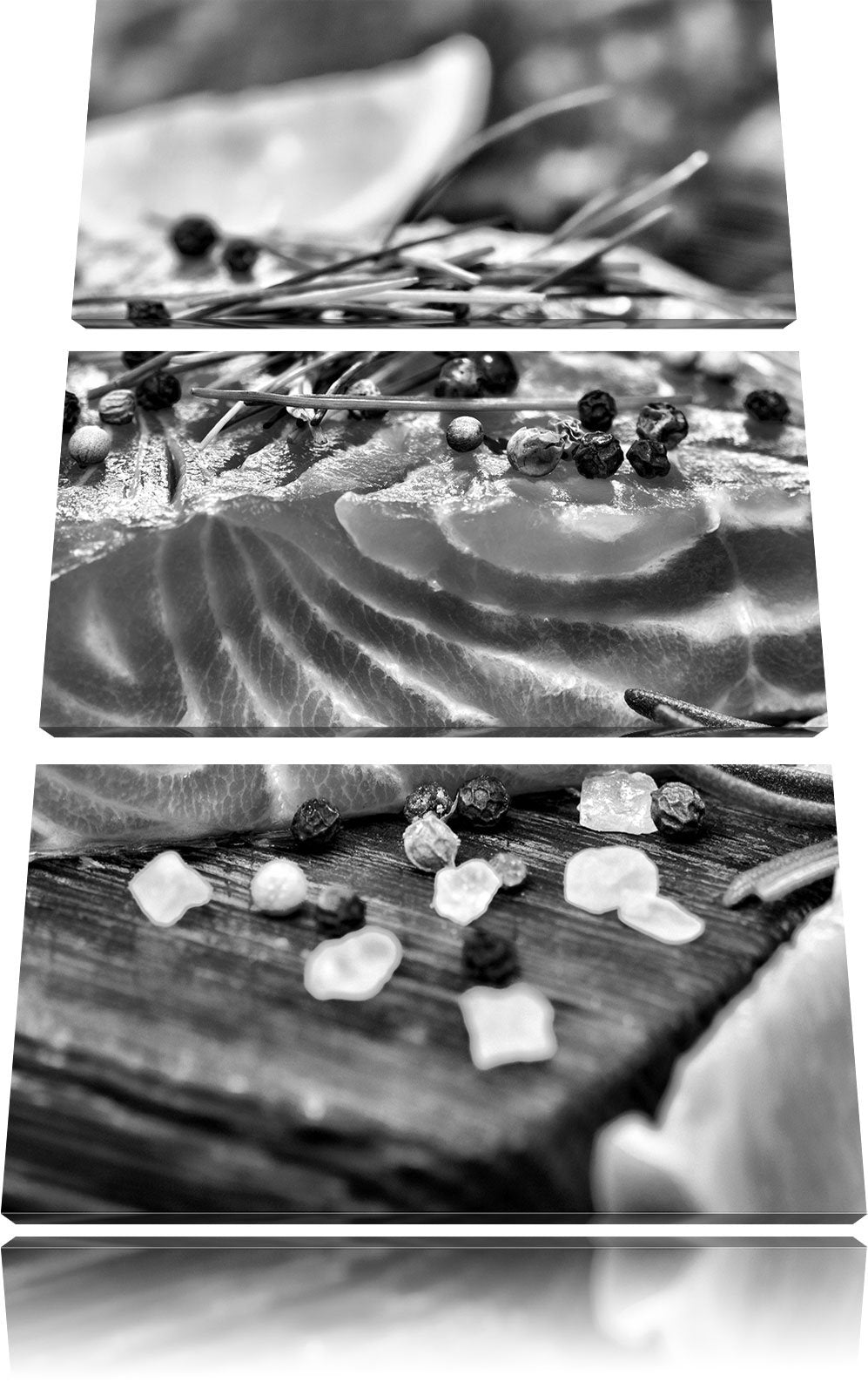 Pixxprint Monocrome, Fangfrisches Seelachsfilet 3-Teiler Leinwandbild 120x80 Bild auf Leinwand