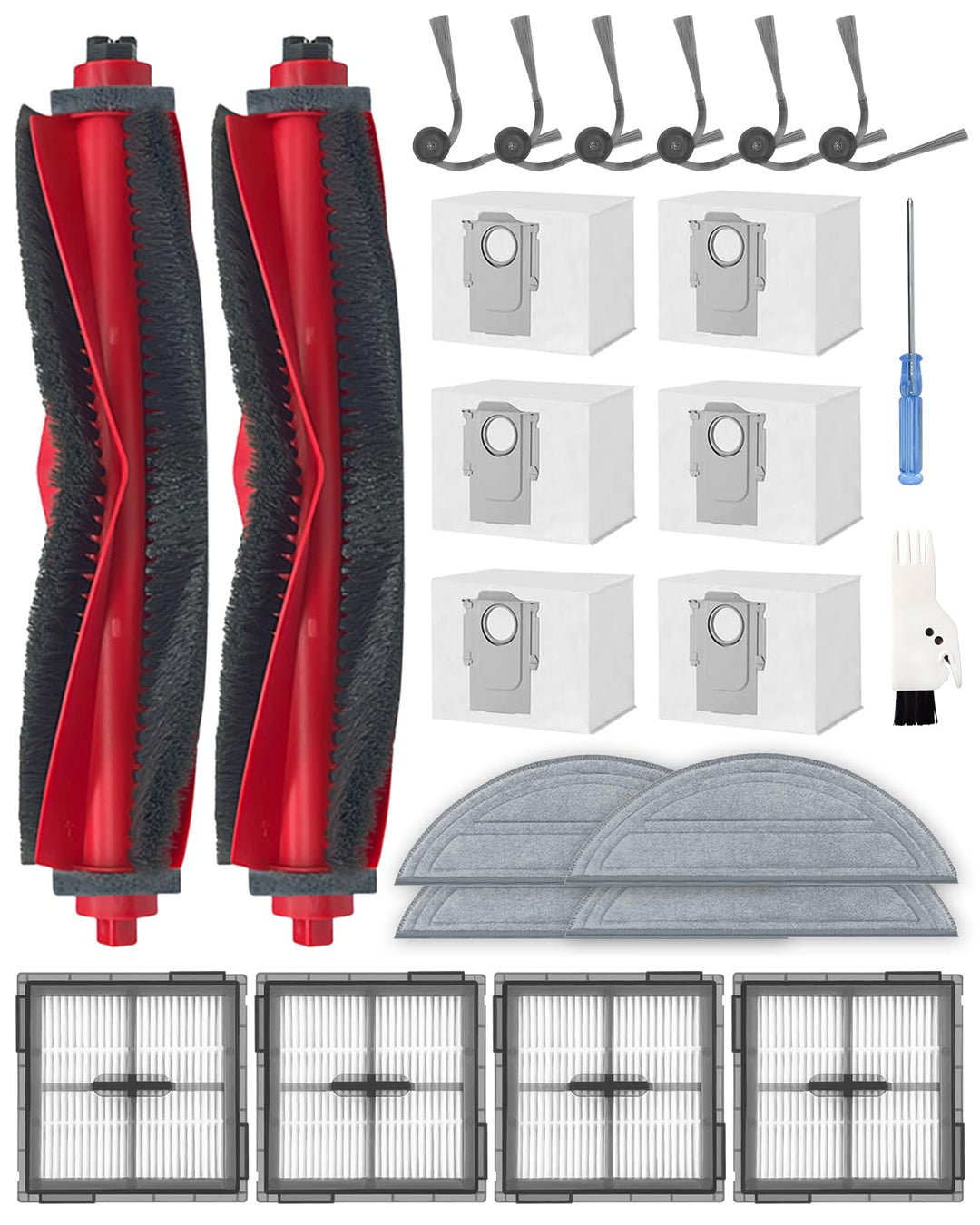 24 Stück Ersatzteile Set für Roborock Q10 S5+ Robot Staubsauger, Zubehörsets mit 2 Hauptbürste, 6 Se