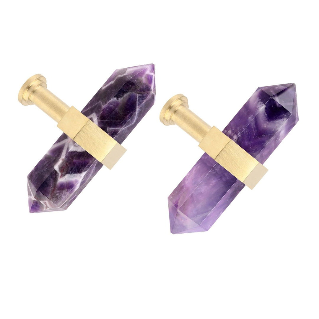 mookaitedecor Satz von 2 Amethyst Sechseck Double Kristall Punkte Schublade Knöpfe mit Schrauben, Cr