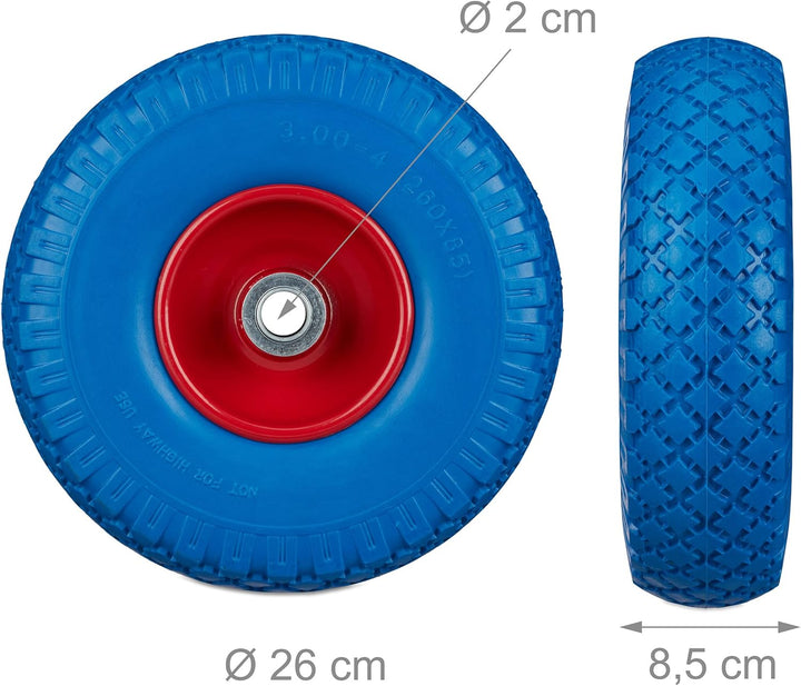 4 x Sackkarrenrad, pannensichere Vollgummireifen, 3.00-4" Stahlfelge, 20mm Achse, 100kg, Ersatzrad 2