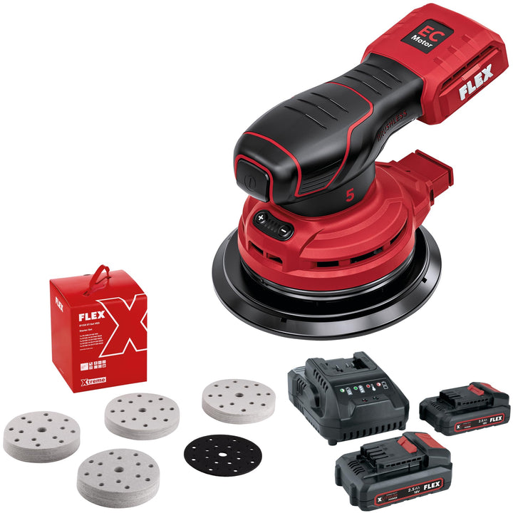 Flex Akku-Exzenterschleifer ORE 5-150 18-EC C + Schleifpapier D150 ST-Set (rot, Akku-Exzenterschleif
