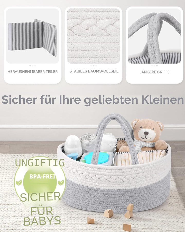 Maliton Baby Windel Caddy Organizer，Wickeltisch Organizer Aufbewahrungskorb mit Herausnehmbaren Fäch