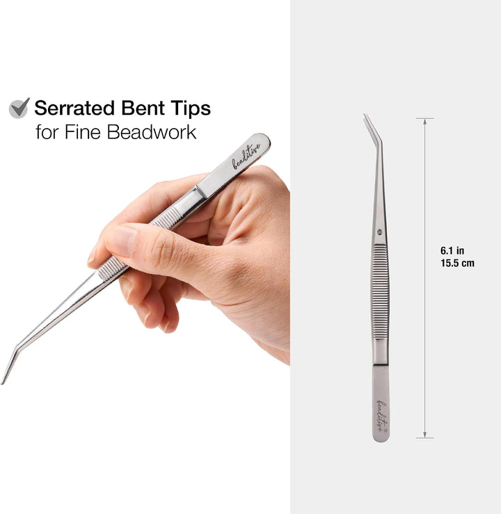 Beaditive 15,5 cm Pinzettenset für Nähmaschinen (10-teilig) mit gezahnten, gebogenen Spitzen | Profe