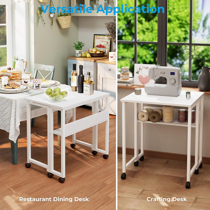 GreenForest Kleiner Schreibtisch Klappbar, 63 cm Klappschreibtisch mit Rollen, Einfache Montage Klap