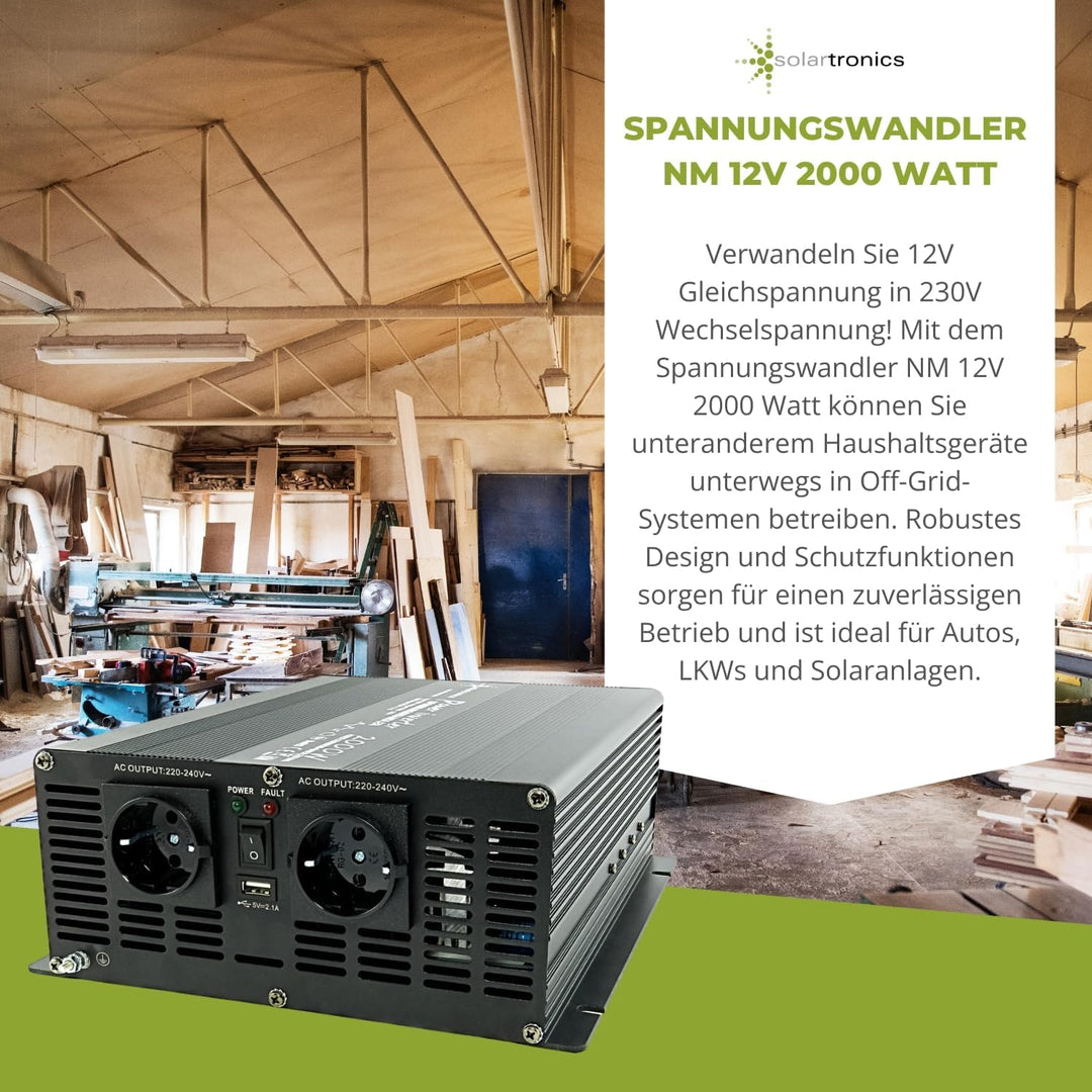 solartronics Spannungswandler Wechselrichter Intverter NM 2000-4000 Watt 12V zu 230V schwarz USB Sch