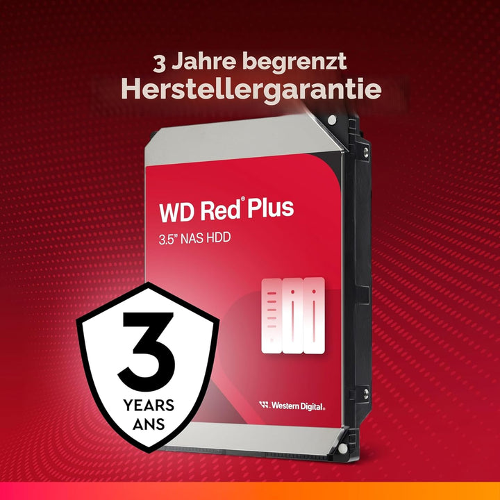 WD Red Plus interne Festplatte NAS 2 TB (3,5 Zoll, Workload-Rate 180 TB/Jahr, 5.400 U/min, 64 MB Cac