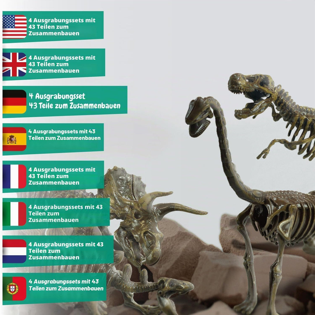 Science4you Dino Ausgrabungsset 4 in 1 für Kinder - Dino Spielzeug, 4 Dinosaurier Ausgraben - Fossil