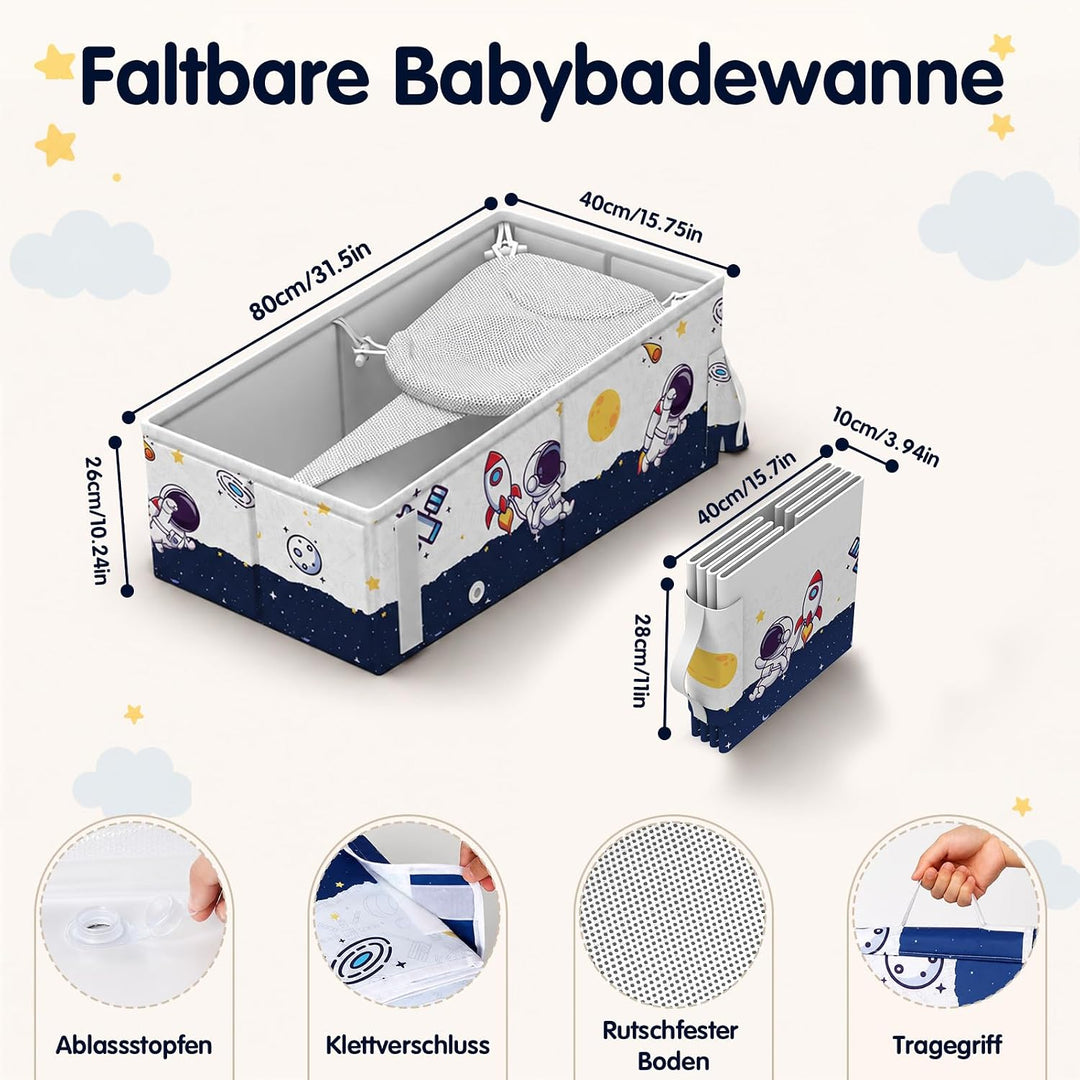 Faltbare Badewanne Kinder, Baby Badewanne mit Badewannensitz &amp; Badespielzeug, Rutschfest Stabil Zusa