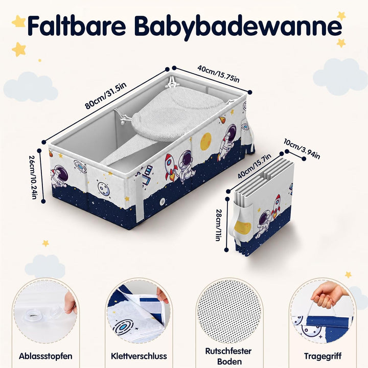 Faltbare Badewanne Kinder, Baby Badewanne mit Badewannensitz &amp; Badespielzeug, Rutschfest Stabil Zusa