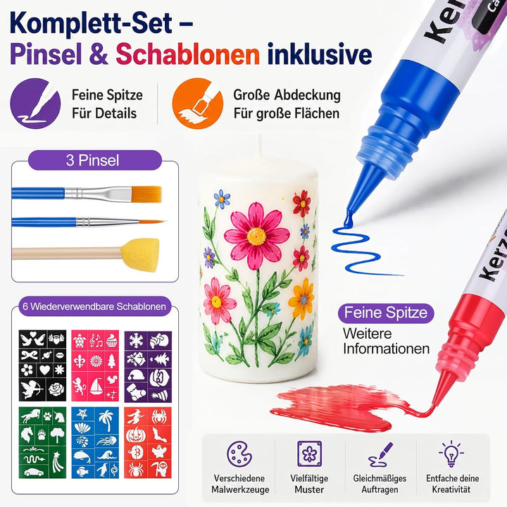Zoyomax 18 Farben Kerzen bemalen Set, 15ml Wachsstifte für Kerzen – Candle Pen für Bemalen, Verziere