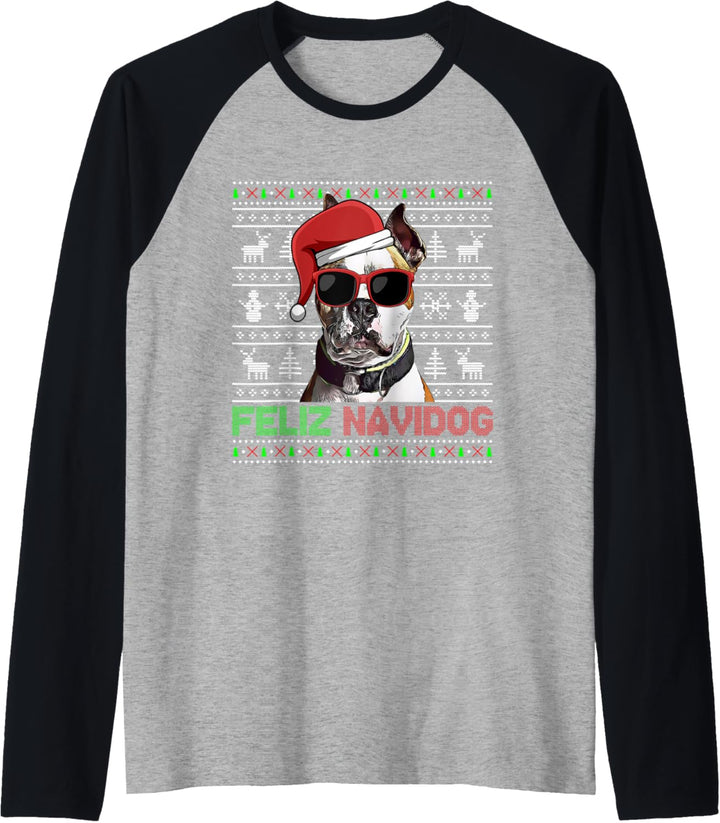 American Staffordshire Terrier Hund Feliz Navidog Weihnachten Raglan