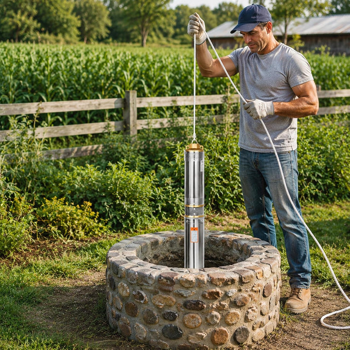 Edelstahl Tiefbrunnenpumpe 1100W/1,5PS, 20m Anschlusskabel, max. 81m Förderhöhe, ab 4 Zoll Brunnen,