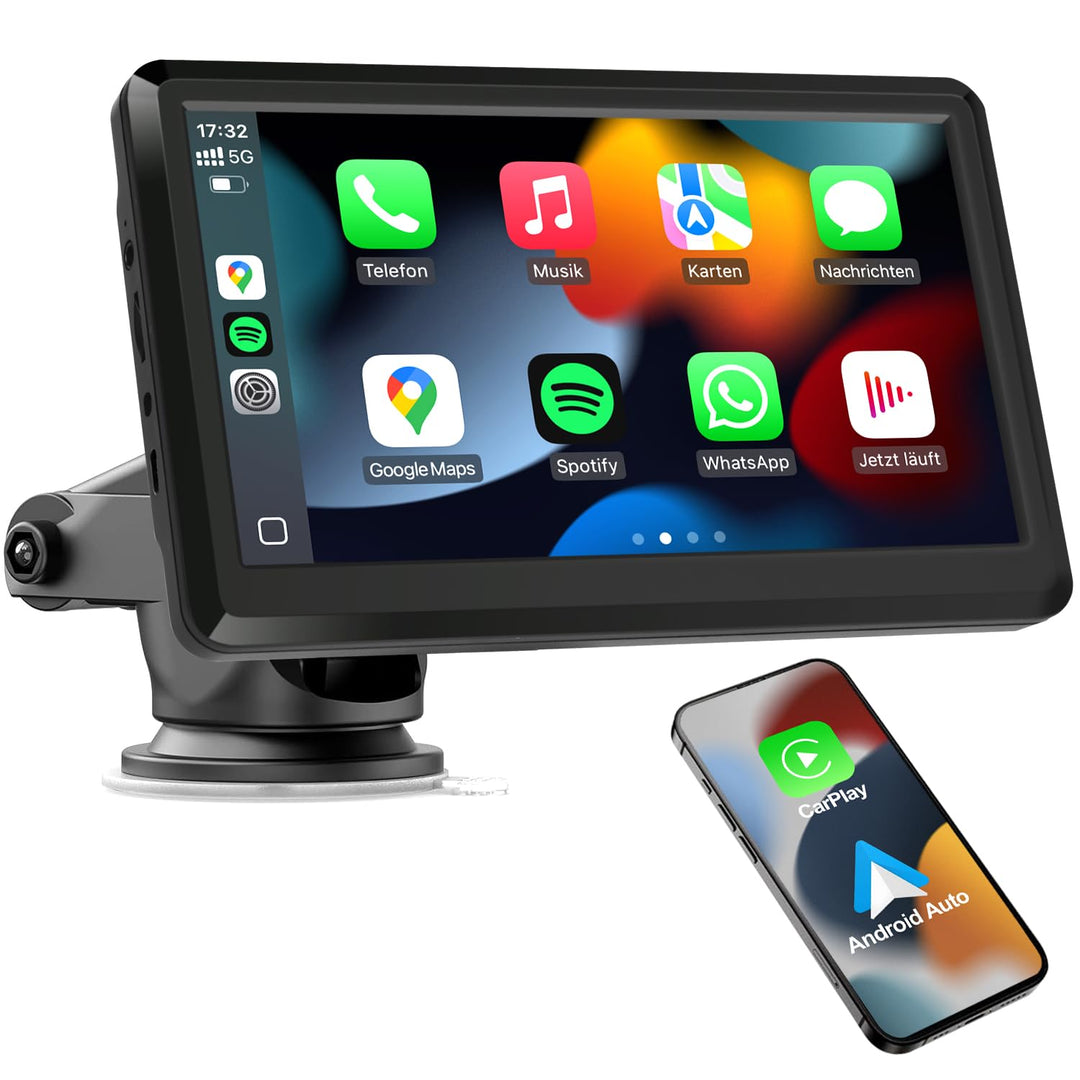 Wireless CarPlay Display, Tragbare Autoradio mit Android Auto,Touchscreen Bildschirm, MirrorLink, Sp
