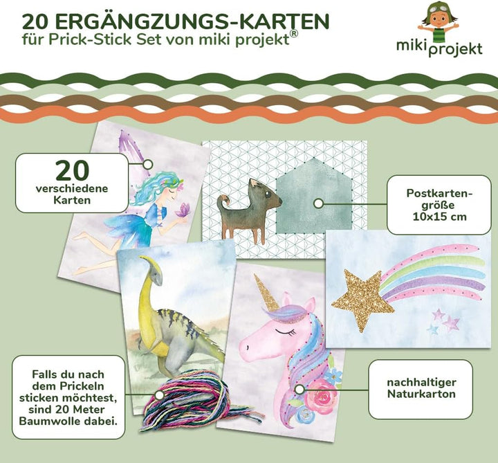 mikiprojekt® Prickelbilder Premiumqualität, Naturkarton - ab 4 Jahren mit Garn - Ausnähkarten – made