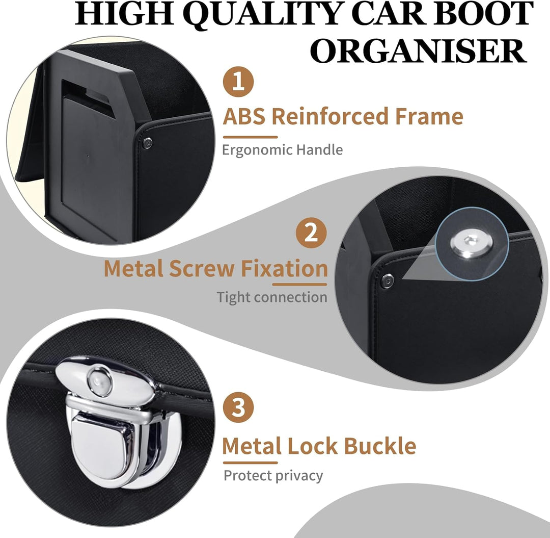 Kofferraum Organizer mit Deckel – Premium NAPPA-Leder, Tragbarer Push-Pull-Griff & Stabile Universal