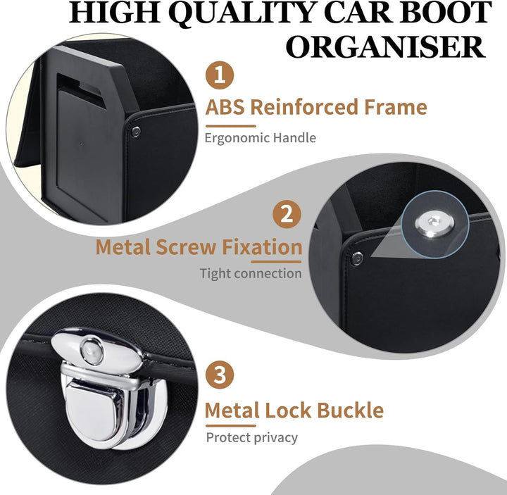 Kofferraum Organizer mit Deckel – Premium NAPPA-Leder, Tragbarer Push-Pull-Griff & Stabile Universal