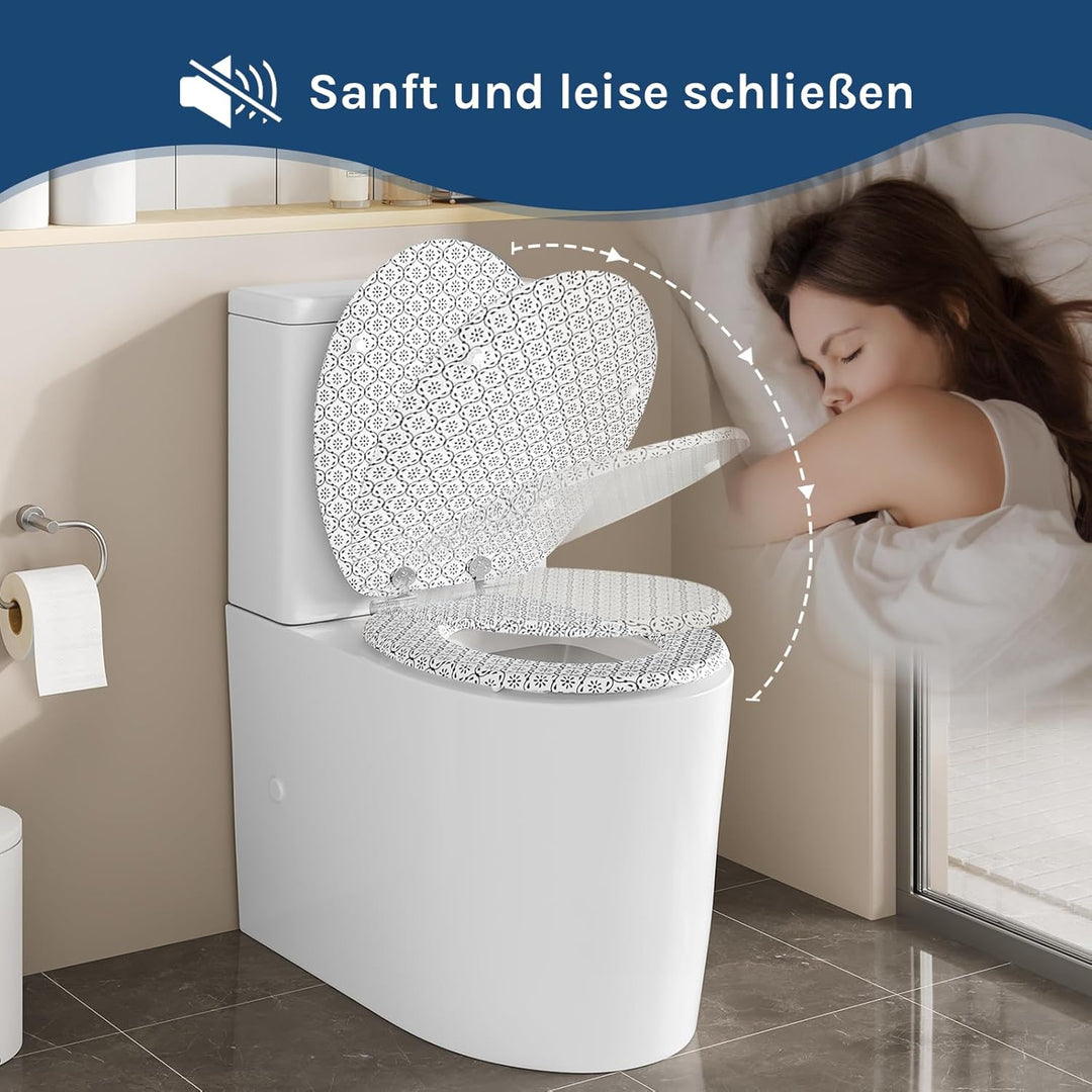 WOLTU Toilettendeckel mit Absenkautomatik Holz, Toilettensitz Klodeckel Klobrille WC Sitz O-Form mit