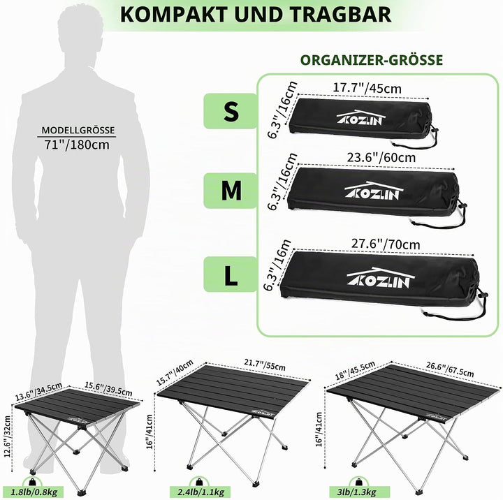 Campingtisch Klappbar, Klapptisch Camping, Tragbarer Picknicktisch Faltbar, Kleiner Aluminium-Klappt