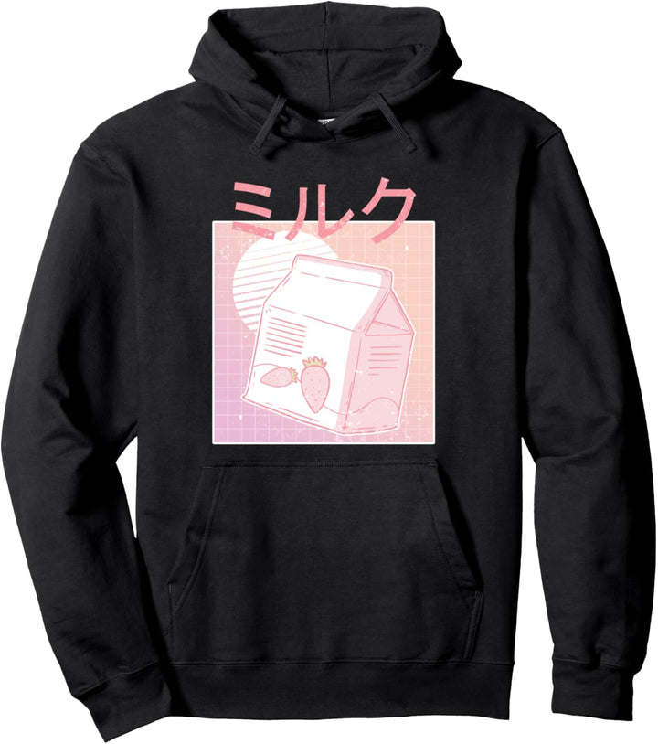 Japanese Aesthetic Vaporwave Japan Fashion Strawberry Milk Pullover Hoodie
