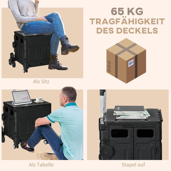 HOMCOM Einkaufstrolley klappbar Treppensteiger mit Rollen Deckel Teleskopgriff Einkaufswagen Trolley