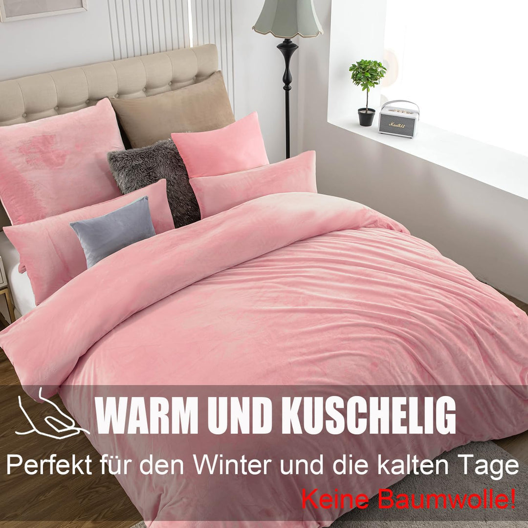 Winter Flanell bettwäsche 200x200 - Rosa Flauschige und warme Cashmere Touch Bettbezug + Kissenbezug