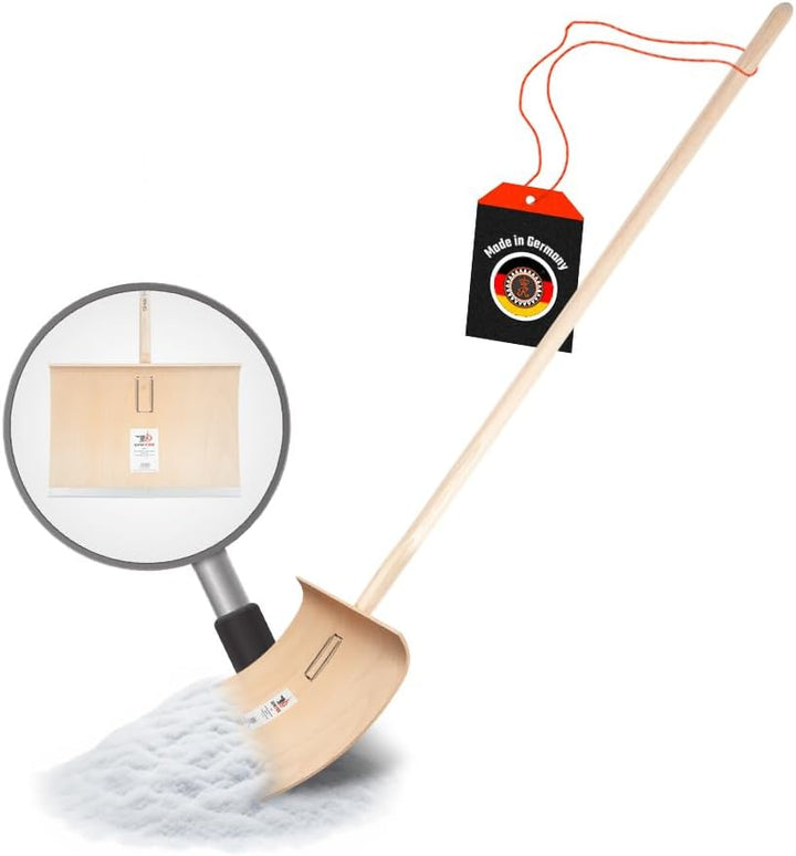 SHW-FIRE Schneeschieber 50cm Breite - Holz Schneeschaufel mit 150cm Ovalstiel und Schutzkante