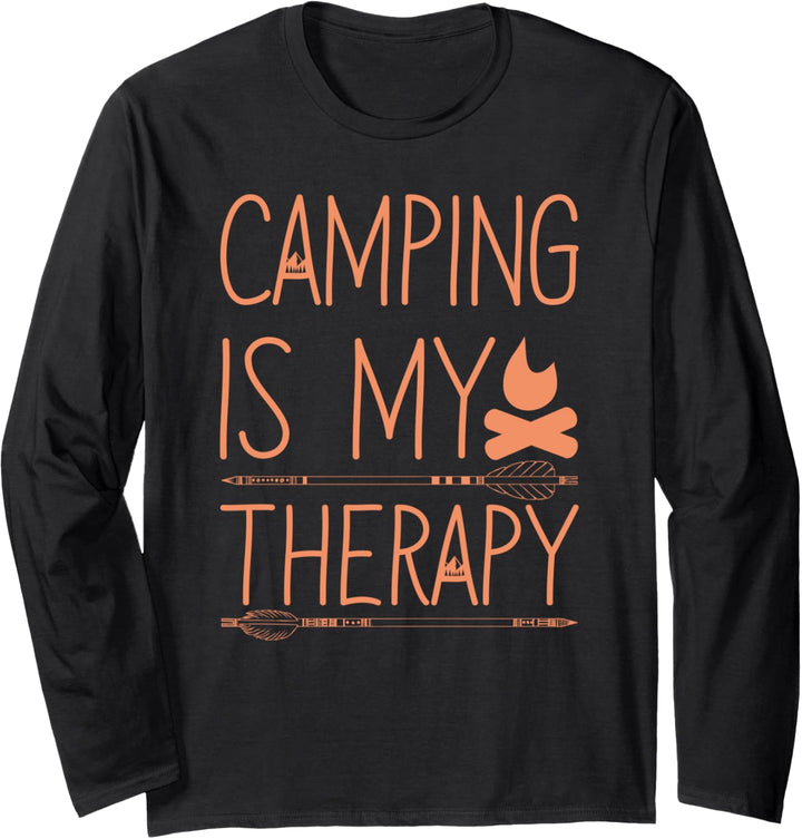 Camping is My Therapy Funny Camp Lover Life Camper Outdoors Langarmshirt