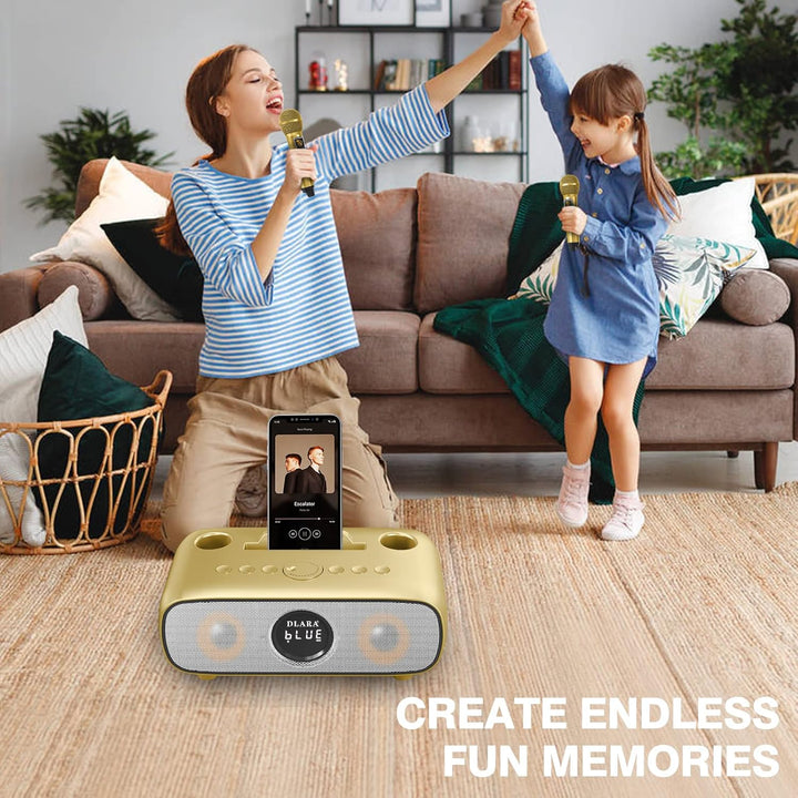 DLARA Upgrade Karaoke Maschine für Erwachsene und Kinder, tragbares Bluetooth 2 UHF drahtloses Karao
