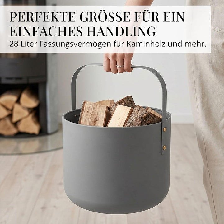 LIVLIG Design Kaminholzkorb Metall, Holzkorb für Kaminholz mit Henkel, Grosser Korb für Kaminholz 36