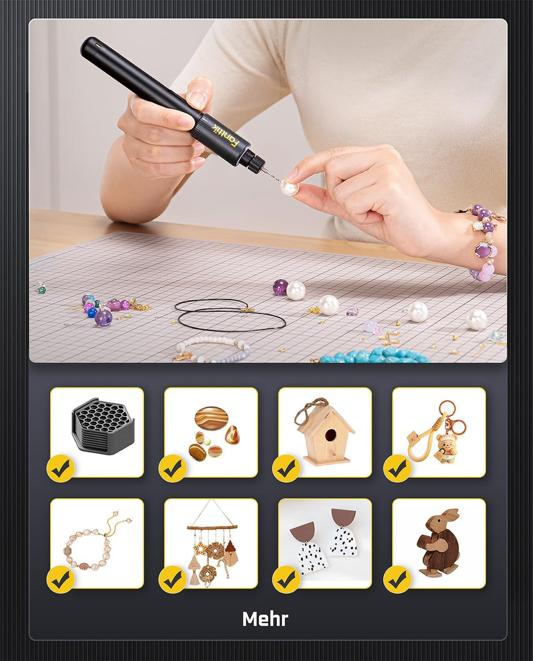 Fanttik K2 Nano 3,7 V Elektro-Mini-Bohrstift, Mini Bohrmaschine mit 20 Bohrern, 800-mAh-Akku, DIY Ha