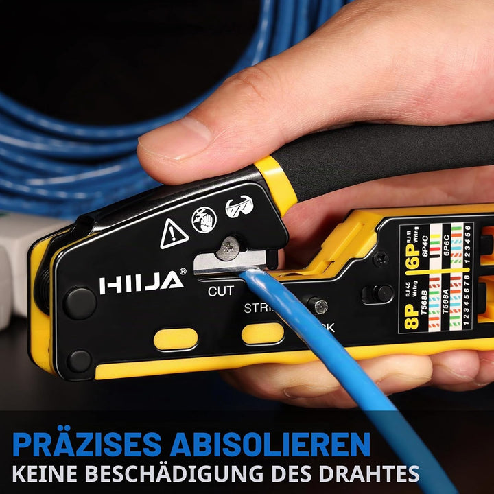 Hiija Crimpzange RJ45 - RJ45 Crimpwerkzeug Set, Cat5 Cat5e Cat6 Crimpzange für RJ11/12 6P/8P, 50 Stü