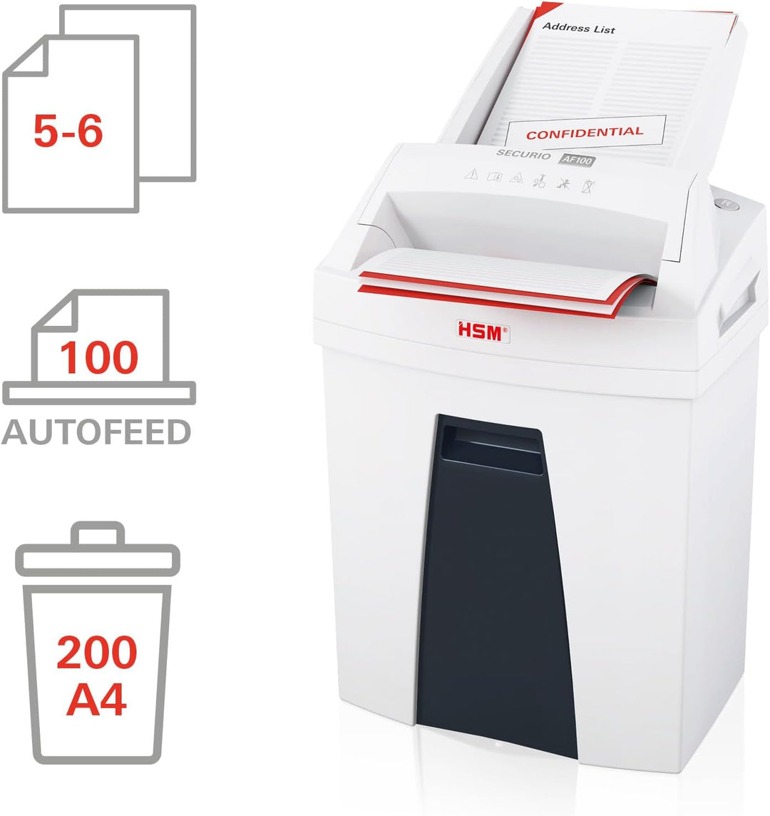 HSM SECURIO AF100 Small Office Autofeed Aktenvernichter, Sicherheitsstufe P4, Partikelschnitt, 100 B