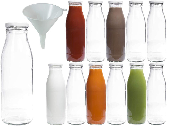 Viva Haushaltswaren - 12 x Weithals-Glasflasche 500 ml mit weissem Schraubverschluss, als Milchflasc