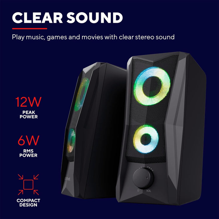 Trust Gaming GXT 606B Javv 2.0 PC Lautsprecher mit RGB LED Beleuchtung, 12W (6W RMS), USB-Betrieb, K