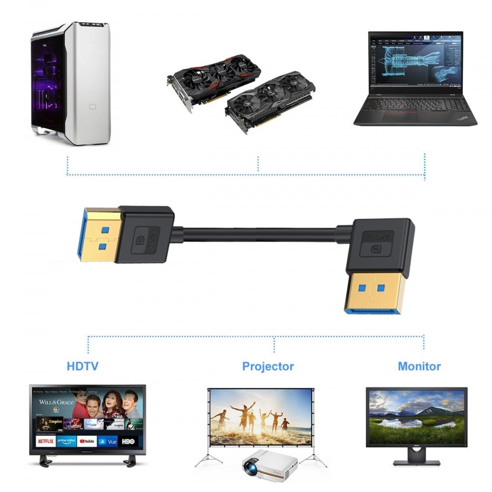 CY Cable Ultrafine links abgewinkeltes DisplayPort 1.4 DP auf DP Kabel 8K 60Hz Kabel Ultra-HD UHD 4K