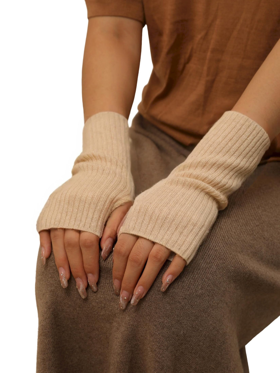 Prettystern Damen Kaschmir-Wolle Gerippte Fingerlose Handschuhe Hand-Stulpen handgelenk-wärmer Pulsw