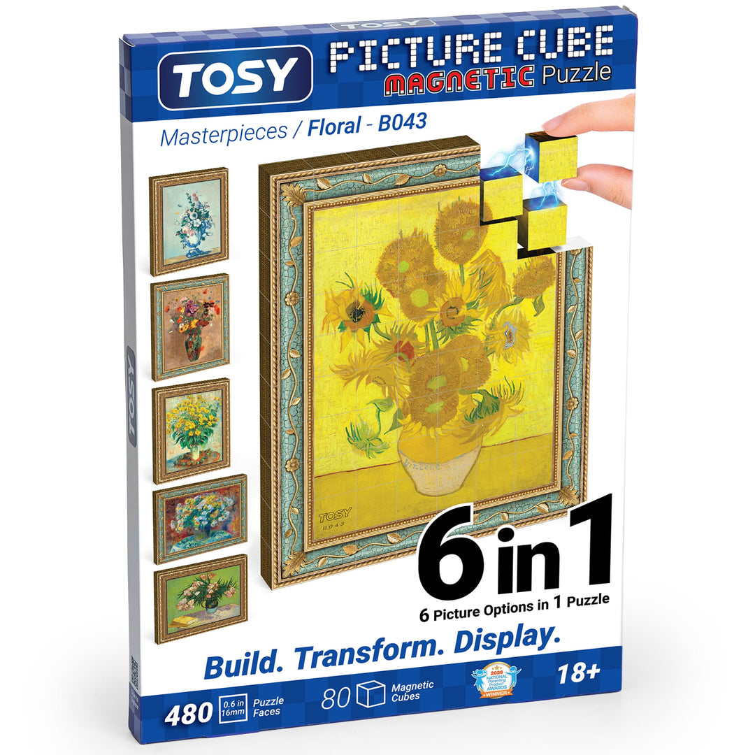 TOSY Picture Cube Floral Masterpieces: 6-in-1 magnetisches Bilderpuzzle, 80 Blöcke, 488 Flächen/Magn