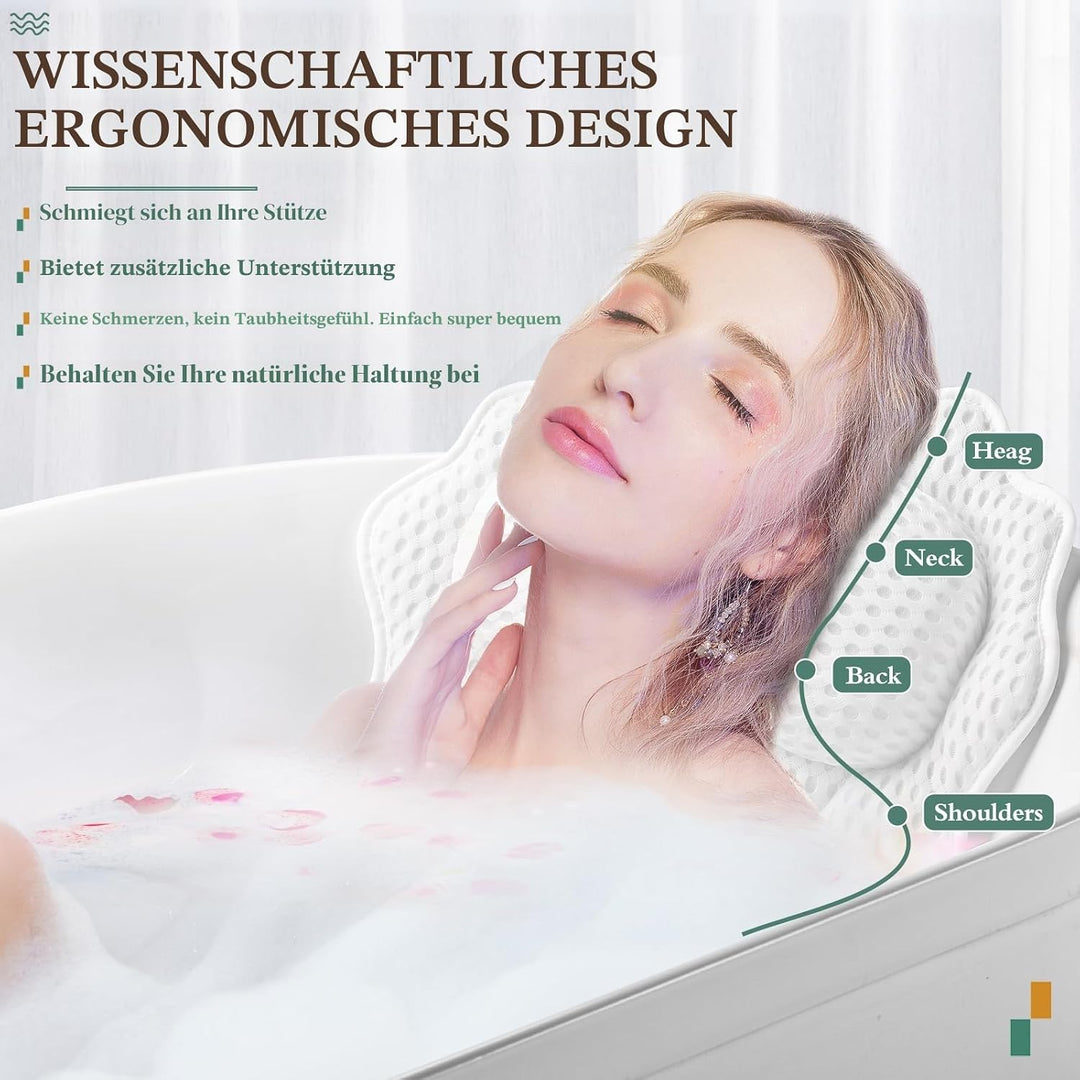 Badekissen RUVINCE Ergonomisches Luxus-Badewannenkissen mit Kopf-, Nacken-, Schulter- und Rückenstüt