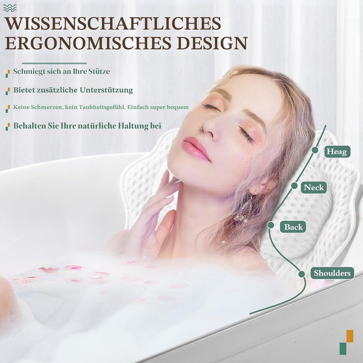 Badekissen RUVINCE Ergonomisches Luxus-Badewannenkissen mit Kopf-, Nacken-, Schulter- und Rückenstüt
