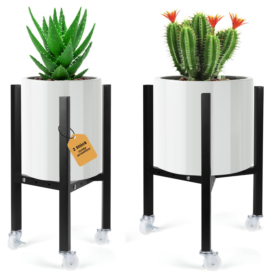 2er Set Verstellbarer Pflanzenständer mit Rollen,Blumengestell aus Metall Schwerlast-Halterungsgeste